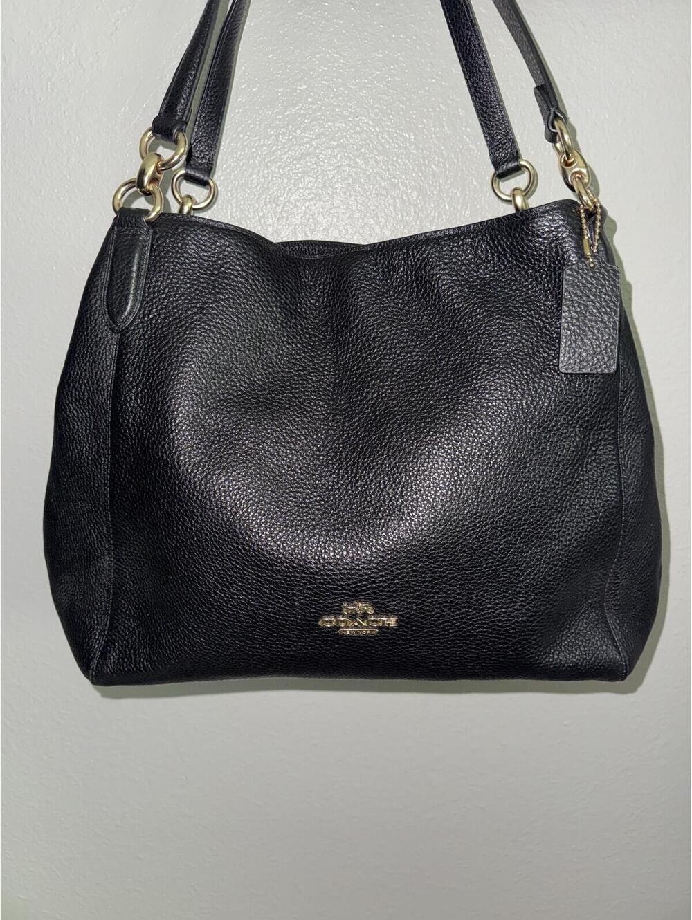 Coach Hallie Shoulder Bag in Refined Black Pebble Leather